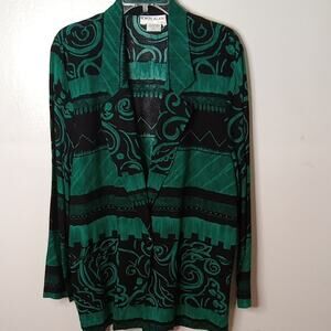 Vintage Irwin Alan Women's Size 13/14 Green and Black Patterned Blazer. Office